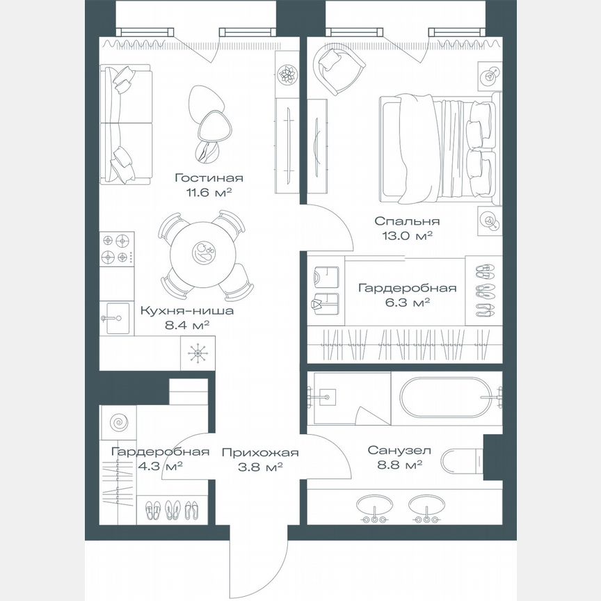 2-к. квартира, 56,2 м², 9/11 эт.