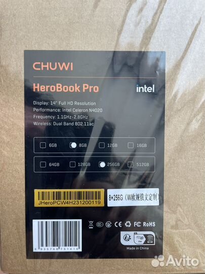 Новый chuwi HeroBook Pro 8/256Gb