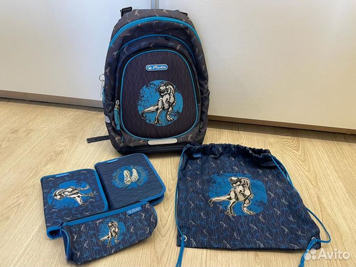 Ранец Herlitz Bliss Blue Dino + сумка и пеналы