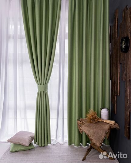 Шторы рогожка Орфей лайм новые на окна пошив