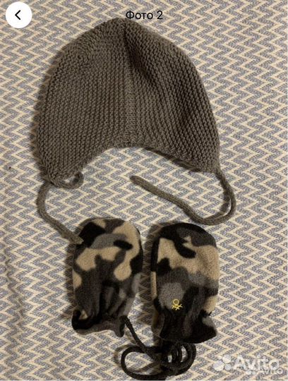 Шапка ручная работа варежки benetton 6-12 мес