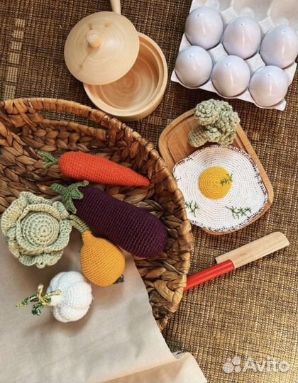 Мягкие вязаные игрушки Овощи и фрукты