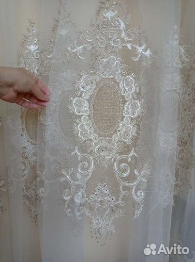 Тюль 6.50 на 3.00,набивная вышивка,бархат италия