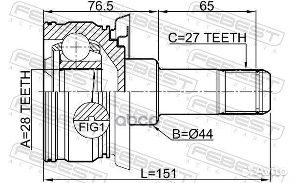 Шрус внутренний задний 28X44X27 подходит для BM