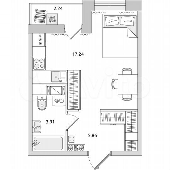 Квартира-студия, 29,3 м², 12/17 эт.