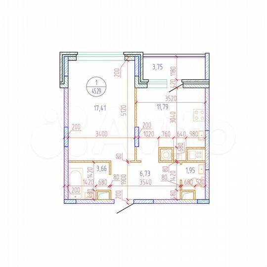 1-к. квартира, 45,3 м², 3/17 эт.