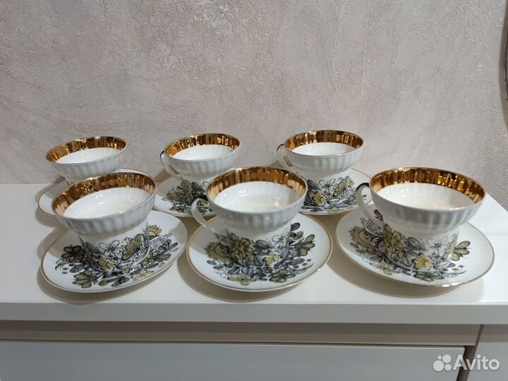 Кофейные чашки с блюдами Русское кружево лфз