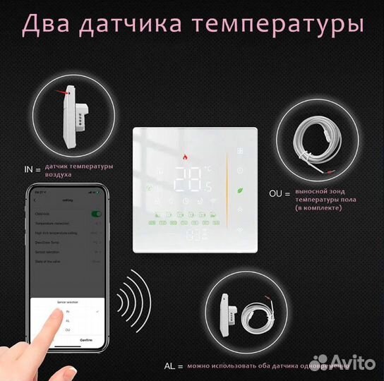 Умный терморегулятор moes белый с Wi-Fi для электр