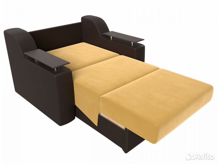 Диван прямой аккордеон Сенатор 120, микровельвет, желтый, коричневый