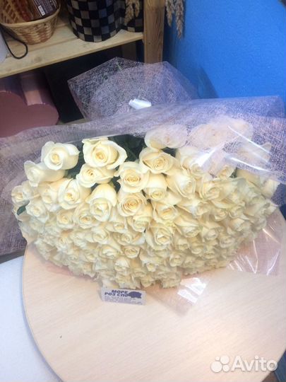 Розы цветы белые 97 шт в пленке