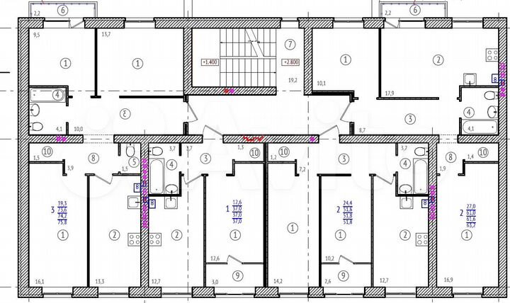 3-к. квартира, 75,8 м², 2/3 эт.