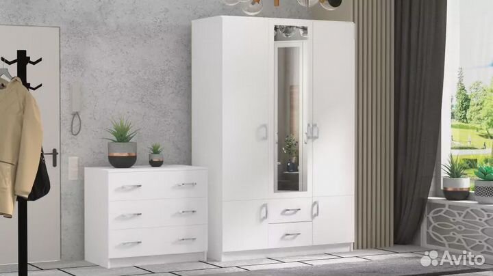 Шкаф Ронда 3Д + комод белый быстрая доставка