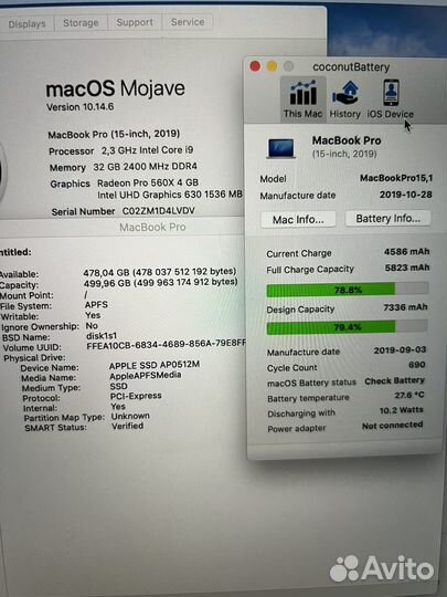 MacBook Pro 15 2019 i9/32/512/Radeon Pro 560X 4