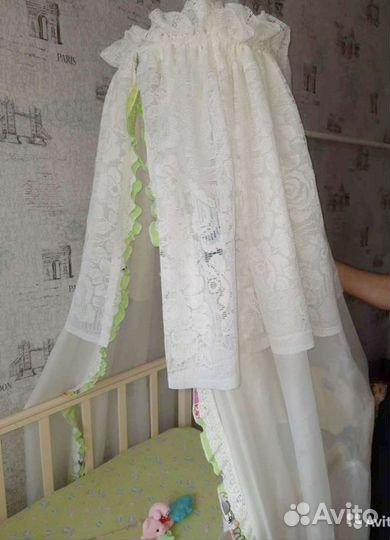 Балдахин, держатель, бортики+покрывало в кроватку
