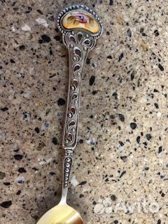 Ложка чайная мельхиор с финифтью золочение СССР