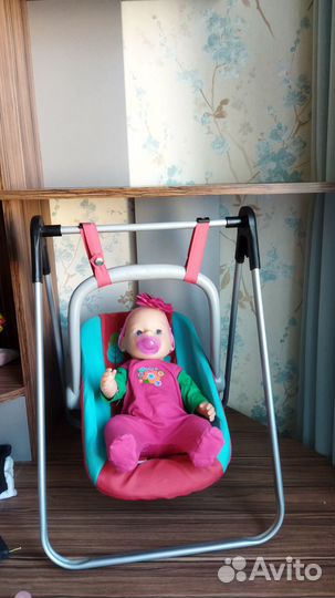 Кукла пупс с качалкой-переноской