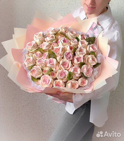 Букет из зефира, зефирные цветы, розы