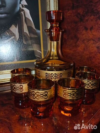 Штоф с рюмками Богемское стекло. Чехословакия