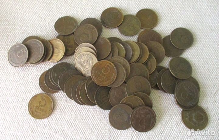 Монеты СССР 5 копеек 1961-1991г, 77шт