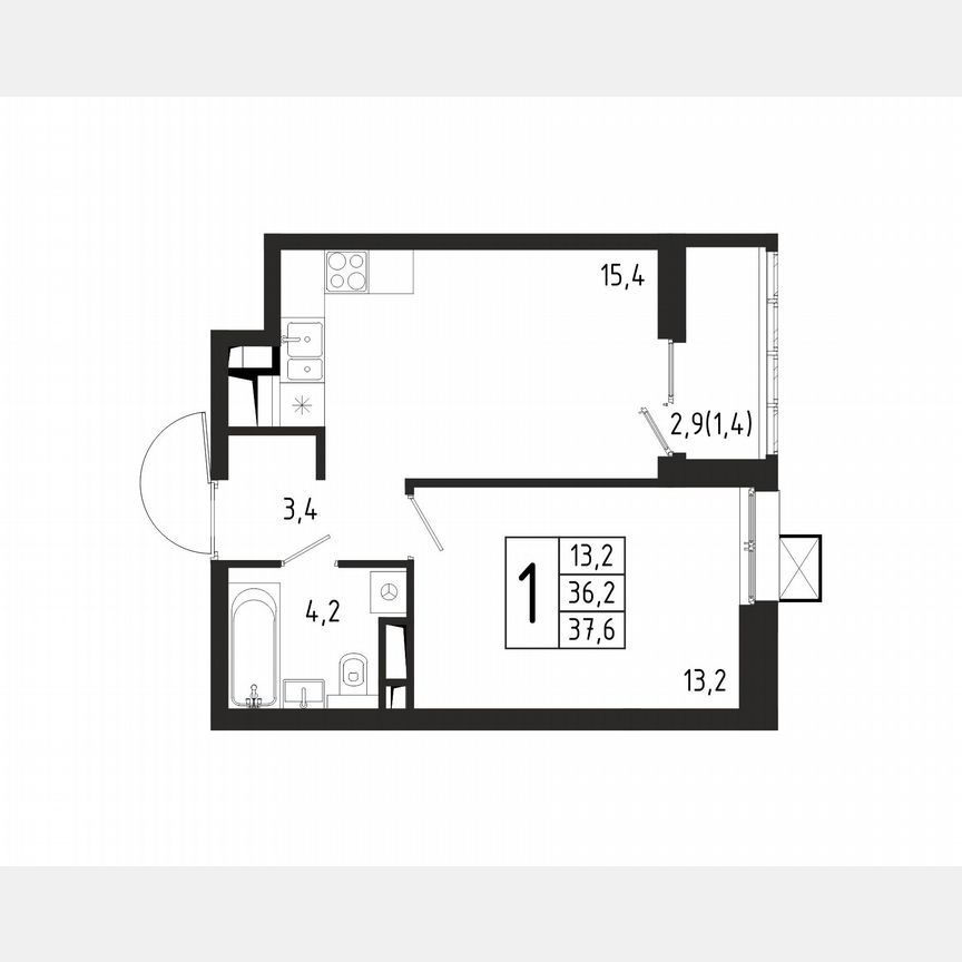 1-к. квартира, 37,6 м², 6/10 эт.