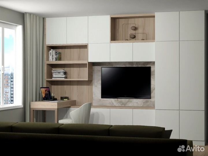 Стенка в гостиную белая с шкафом на заказ