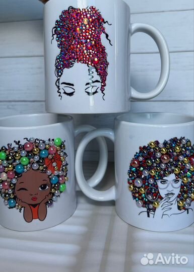 Кружка с декором страз ручная работа