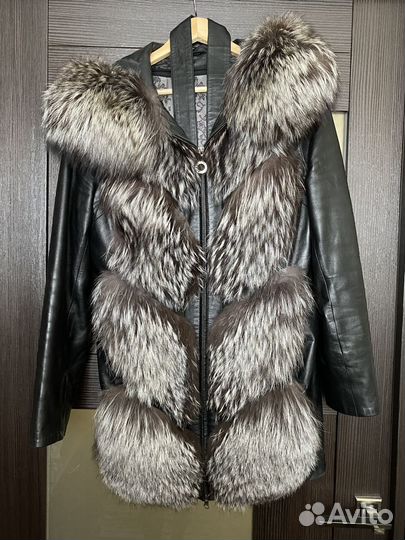 Кожаная курка женская с чернобуркой