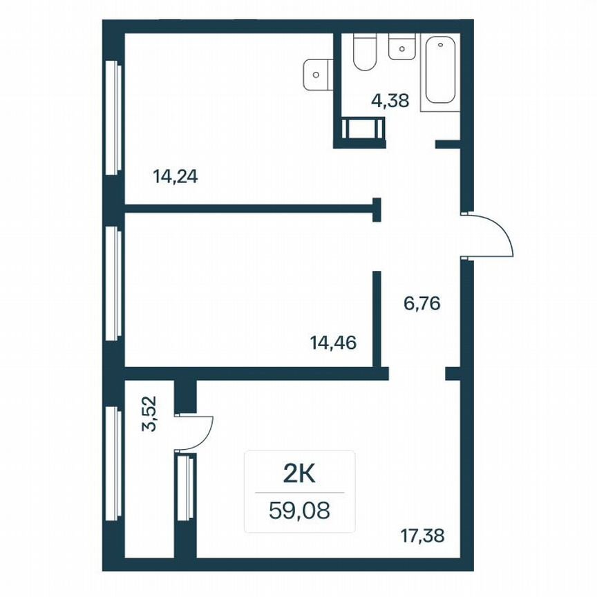 2-к. квартира, 58,6 м², 9/10 эт.