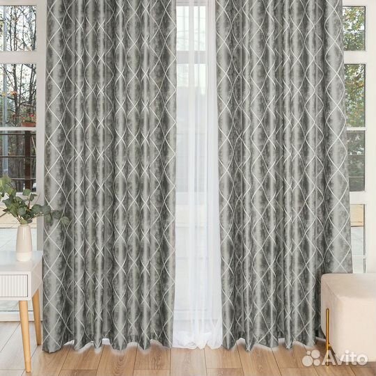 Комплект Шторы + Тюль Леман Стальной и Вуаль