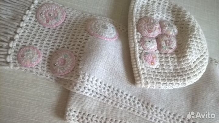 Комплект подростковый: шапочка и шарф, немного б/у