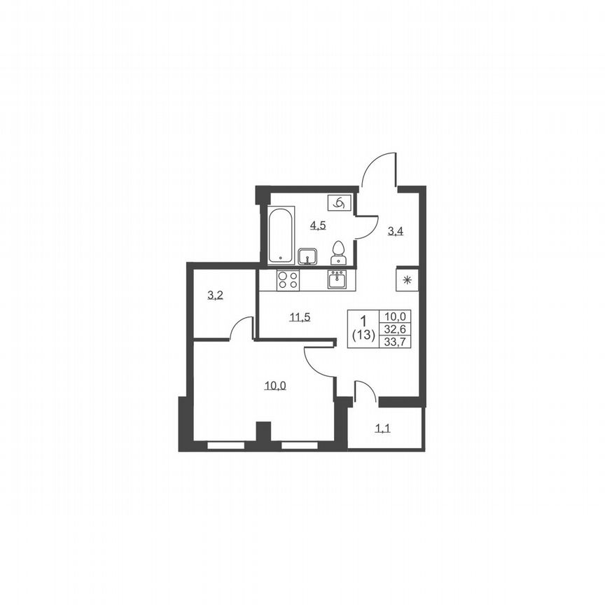 1-к. квартира, 33,7 м², 1/8 эт.
