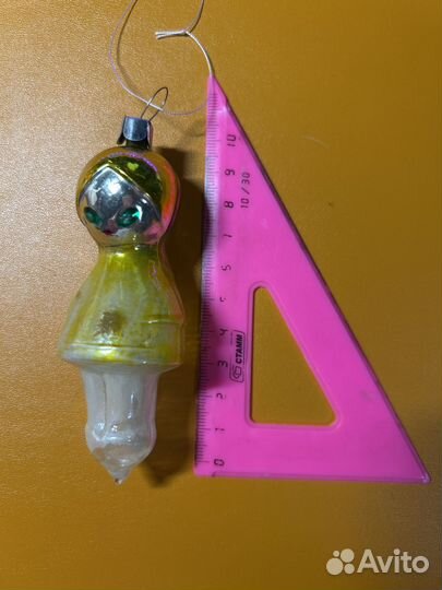 Елочная игрушка СССР из стекла Балерина желтая