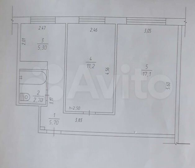 2-к. квартира, 42 м², 1/5 эт.