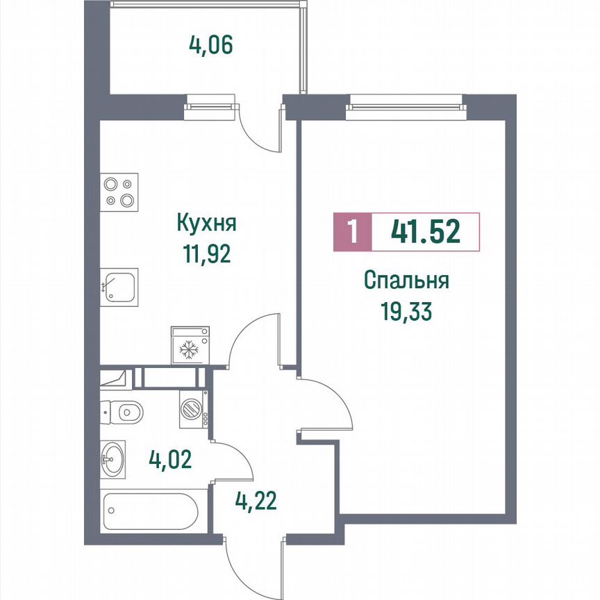1-к. квартира, 41,8 м², 12/16 эт.