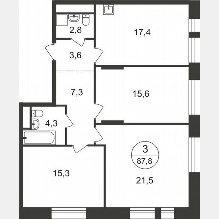 3-к. квартира, 87,8 м², 18/22 эт.