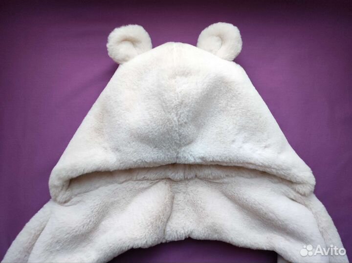 Шапка с ушками детская плюшевая новая варежки