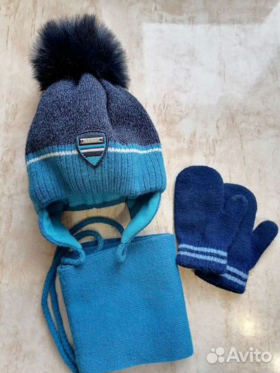 Комплект на зиму, шапка и шарф от 1года до 2-х лет