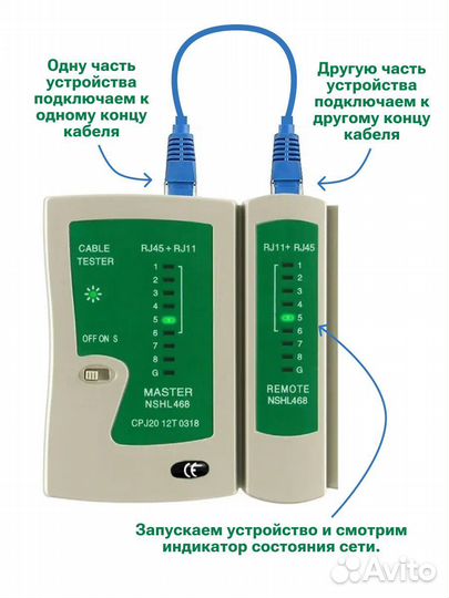 LAN тестер, RJ-45, RJ-11 тестер интернет кабеля