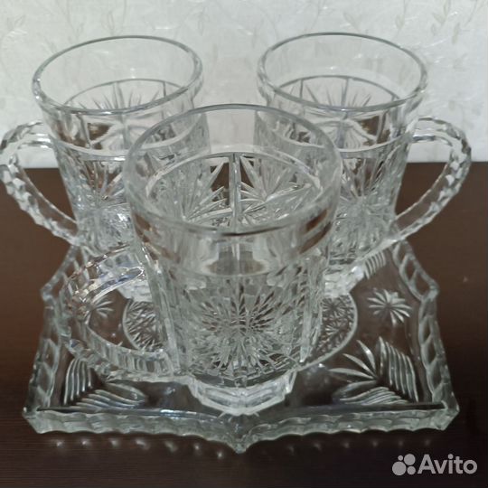 Набор Пивных кружек на подносе хрусталь