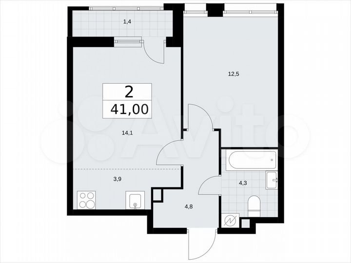 2-к. квартира, 41 м², 2/9 эт.