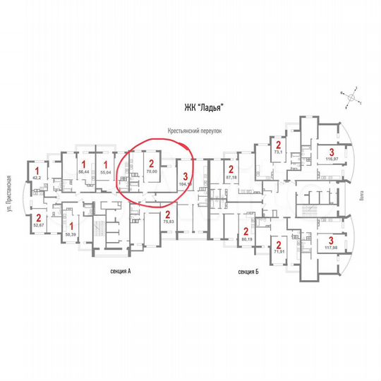 2-к. квартира, 70 м², 12/25 эт.