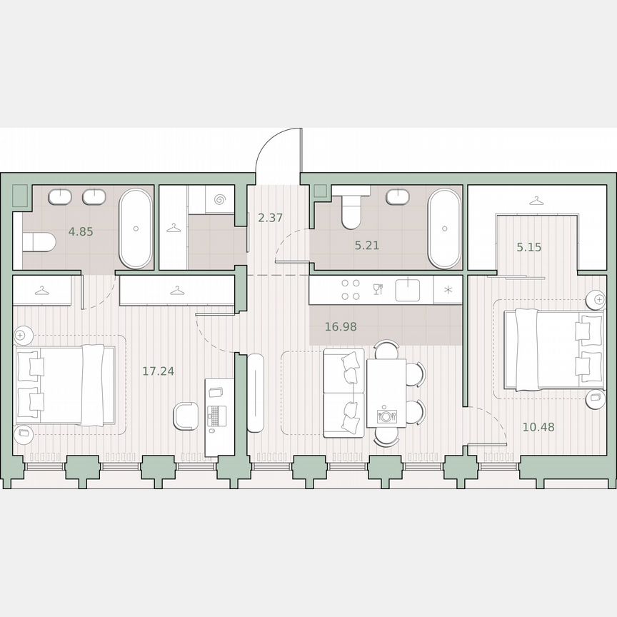 2-к. квартира, 65 м², 2/44 эт.