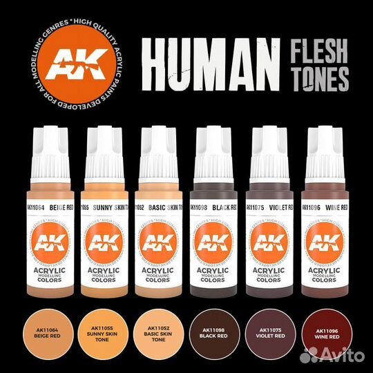 Набор акриловых красок Human Flesh Tones