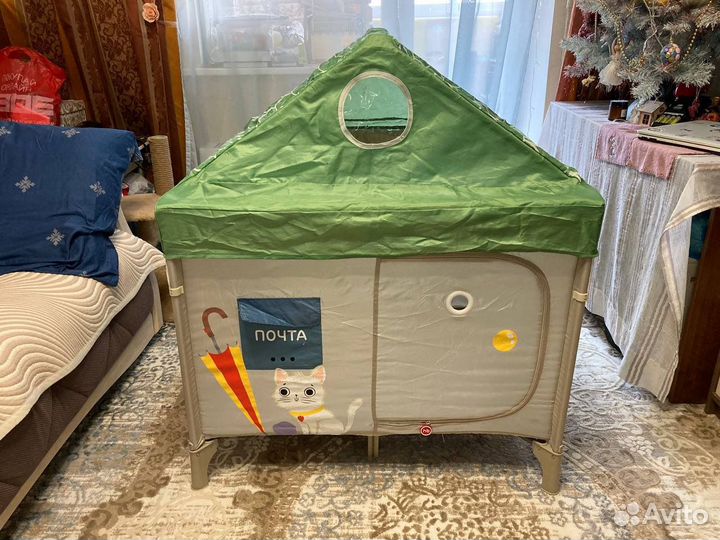 Манеж Happy Baby Alex Home с зеленой крышей