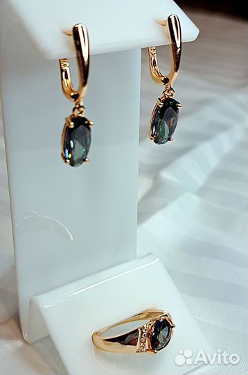 Комплект серьги и кольцо покрытие золото