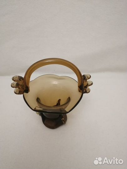 Ваза-корзинка стекло СССР (медово-карамельное)