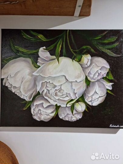 Картина маслом на холсте (цветы пионы)