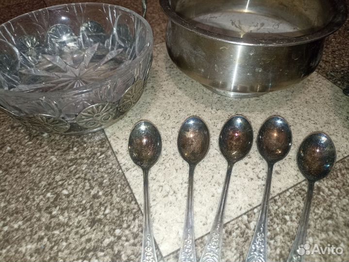 Мельхиор, скань, конфетница, вазочка, ложки