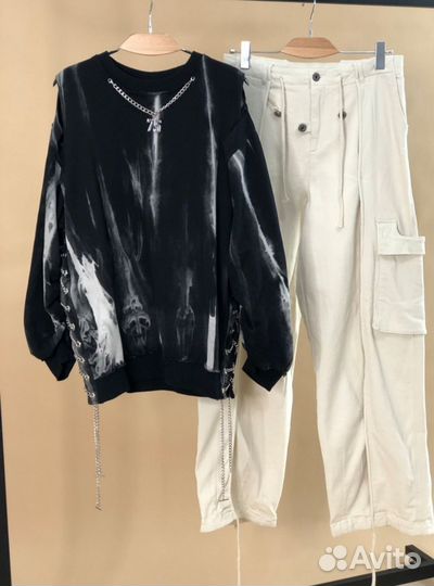 Джинсы женские карго молочные М L