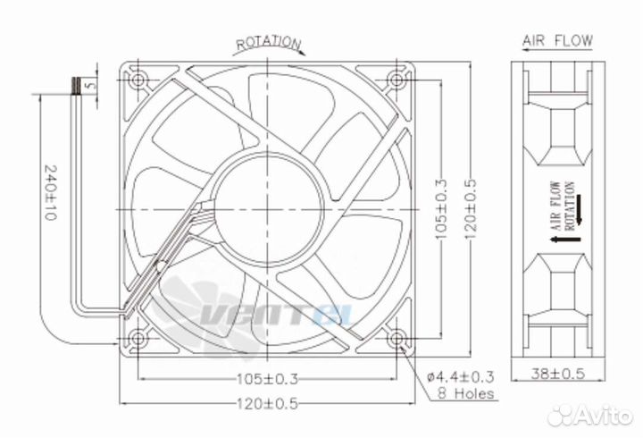 Вентилятор Jamicon постоянного тока,24V,120*120*38